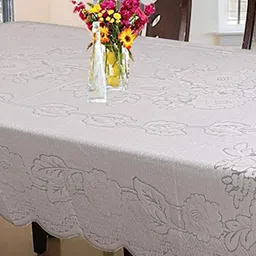Kuber Industries White Self-Design Cotton 6-Seater Rectangular Table Cover image 5