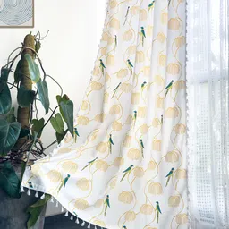 Tranquebar Home Blue & White Floral Printed Room Darkening Cotton Window Curtain-image-12