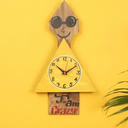AAKRITI ART CREATIONS Yellow & Brown Printed Geometric Contemporary Wall Clock-image-15