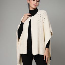 Mafadeny Asymmetric Embellished Short Sleeves Poncho Sweater-image-54