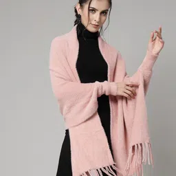 Mafadeny Women Solid Longline Poncho with Fringed Detail-image-25