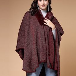 Mafadeny Longline Poncho With Faux Fur Detail-image-40