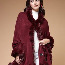Mafadeny Longline Poncho With Faux Fur Detail-image-26