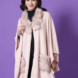 Mafadeny Longline Poncho With Faux Fur Detail-image-52