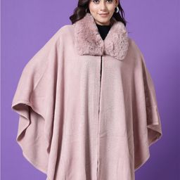 Mafadeny Fur Detail V-Neck Longline Poncho-image-82