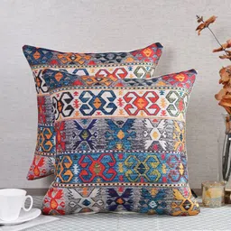 Soumya Navy Blue & White 2 Pieces Ethnic Motifs Square Cushion Covers-picture-20