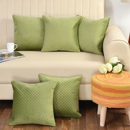 Bajo's Lime Green Set of 5 Checked Square Cushion Covers-39