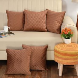 Bajo's Coffee Brown Set of 5 Checked Square Cushion Covers-37