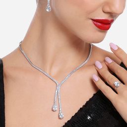 Zaveri Pearls Set Of 2 Sliver Plated Austrian Diamond Stone Studded Jewellery Set image 2