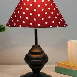 Homesake Red & Black Dot Printed Fabric Shade With Metal Base Table Lamp-17