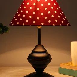 Homesake Red & Black Dot Printed Fabric Shade With Metal Base Table Lamp image 3