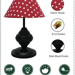 Homesake Red & Black Dot Printed Fabric Shade With Metal Base Table Lamp image 5