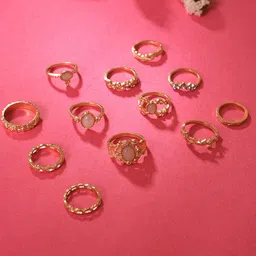 SOHI Set of 24 Gold-Plated Stone Studded Finger Ring-16