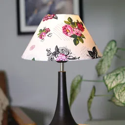 Homesake Black & White Floral Printed Table Lamp With Metal Base-11
