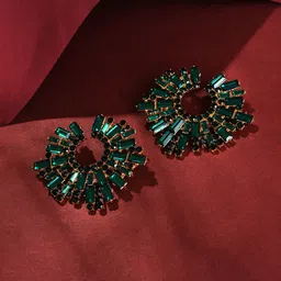 SOHI Green Contemporary Studs Earrings-4
