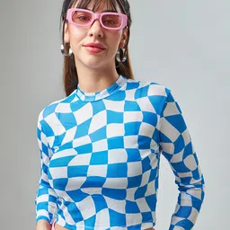 Bewakoof Geometric Printed High Neck Crop Top-image-7