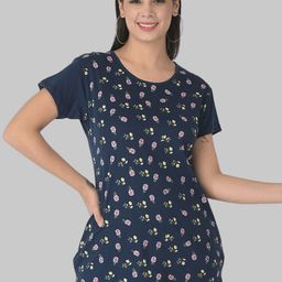 Dollar Missy Navy Blue Floral Printed Longline Top-picture-0