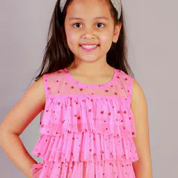 LIL DRAMA Girls Graphic Printed Sleeveless Ruffles A-Line Party Top-picture-6