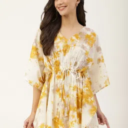 DECKEDUP Tie and Dye Printed Kaftan Cotton Cinched Waist Longline Top-15
