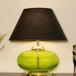 Dark Black Cotton Shade Night Lamp With Metal & Glass Base By Kapoor LampShades-picture-42