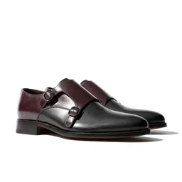 Rapawalk Burgundy & Black Handcrafted Standard Width Leather Monks-image-74