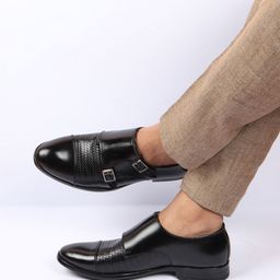 FAUSTO Men Black Textured Lightweight PU Monks-picture-31