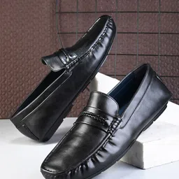MICHAEL ANGELO Men Textured Square Toe Lightweight Penny Loafers-13