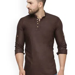 Benstoke Men Brown Thread Work Kurta-image-16