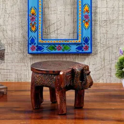 Wooden Mini Copper Elephant Chowki/Flower Pot Stand By Craft Tree-picture-42