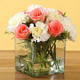 Pink Roses & White Carnations Vase-22