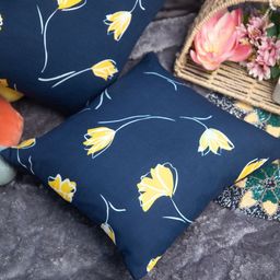 STUDIOHMK Blue & Yellow Set of 2 Floral Square Cushion Covers-16