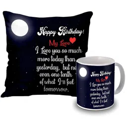 ME & YOU Navy Blue & White 2 Pieces Printed Mug & Cushion Home Gift Set-picture-24
