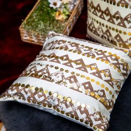 STUDIOHMK White And Multicolor Foil Printed Square Cushion Cover-24