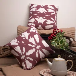 STUDIOHMK 2 Pcs Light Maroon & Peach-Colored Cotton Square Cushion Cover-21