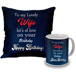 ME & YOU Navy Blue & White 2 Pcs Printed Mug & Cushion Gift Sets-picture-3
