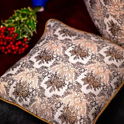STUDIOHMK Off White & Brown Ethnic Motifs Square Cushion Covers-image-6