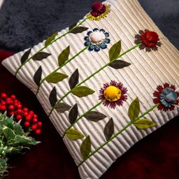 STUDIOHMK Off White & Green Floral Velvet Square Cushion Covers-23