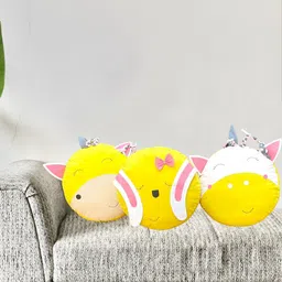 My Gift Booth Kids Yellow & White 3 Pieces Round Shape Cotton Pre-Filled Cushions-picture-35