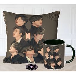 RENVOX Brown & Pink 3 Pieces Printed Cushion Mug & Key Chain Home Gift Set-image-45