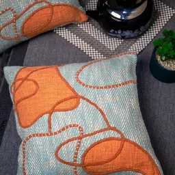 STUDIOHMK Blue Embroidered Square Cushion Cover-21