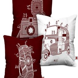 Indigifts Brown & White 3 Pieces Printed Filled Cushions-38