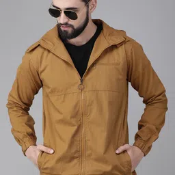 Roadster Men Khaki Solid Tailored Jacket with Detachable Hood-picture-10