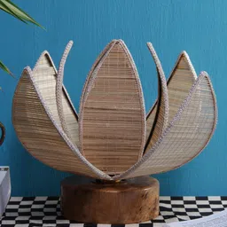 Devansh Beige Self Design Traditional Table Lamp with Bamboo Shade-9