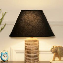 kapoor lampshades Admiration Black Cottan Fabric Shade Night Lamp With Wood Base-picture-33