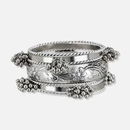 ATIBELLE Set Of 7 German Silver Silver-Plated Floral Bangles-14