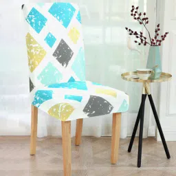 cortina Blue Geometric Polyester 15x19 Inches Stretchable Chair Covers (Set of 4)-picture-25