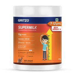 Supermilk Gritzo Height+ for Boy 7-12 Yrs Personalized Protein & Nutrition Drink Mix,  200 g  Double Chocolate -image-8