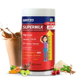 Supermilk Gritzo Height+ for 13+ Yrs Girls Personalized Protein & Nutrition Drink Mix,  400 g  Double Chocolate -image-13