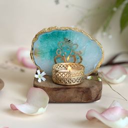 HOMEARTE Green & Gold-Toned Ganesh Ji Printed Wooden Tea Light Candle Holder-image-81