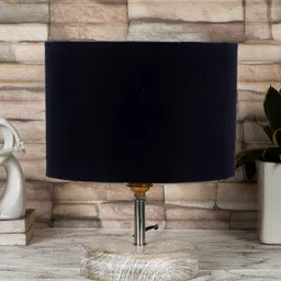Devansh Black & White Textured Cotton Table Lamp With Wood Base-42